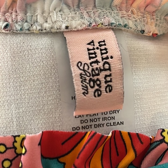 Unique Vintage Turquoise & Pink Floral Print Cape May Swim Bottom - Picture 5 of 10